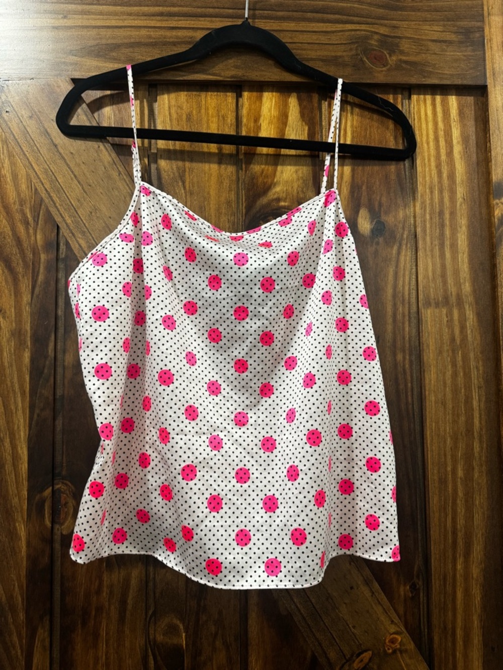 Victoria's Secret White Cowl Neck Cami with Hot Pink Polka Dots